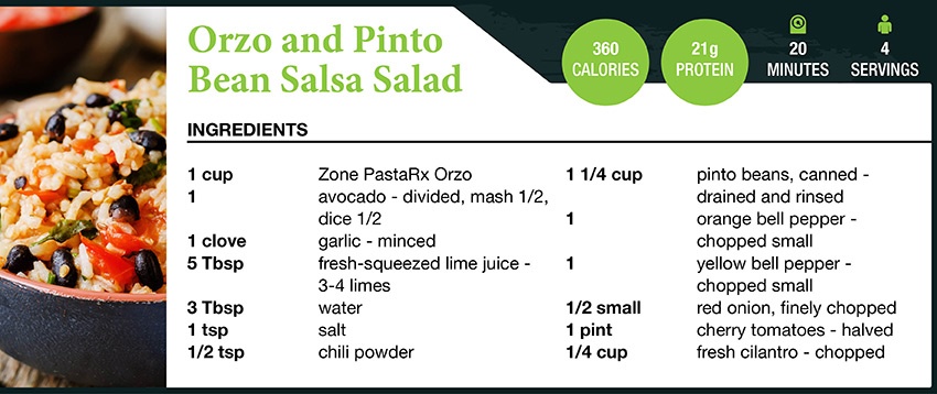 Zone Orzo and Pinto Bean Salsa Salad
