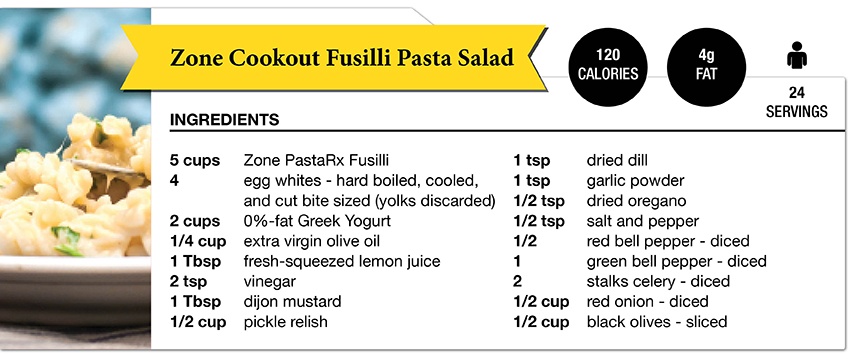 Zone Diet Fusilli Pasta Salad